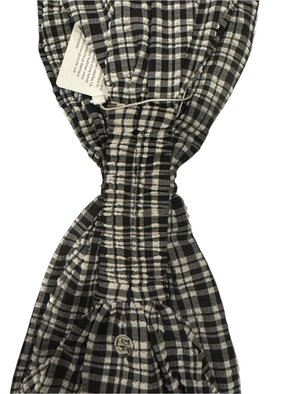 Lululemon gingham Seersucker Check Gathered Headband scrunchie White Black NWT